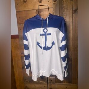 Nautical Blue and White Anchor Hoodie Size XL